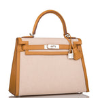 Hermes Sesame Toile and Swift Sellier Kelly 28cm Palladium Hardware