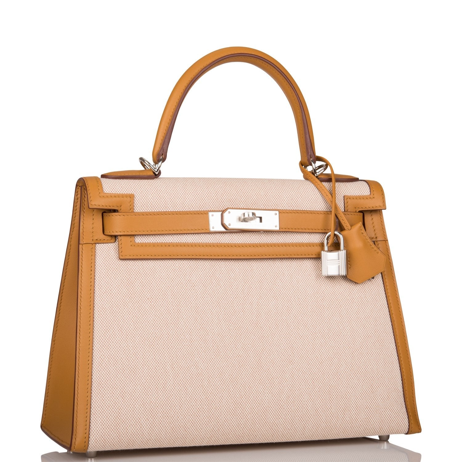 Hermes Sesame Toile and Swift Sellier Kelly 28cm Palladium Hardware