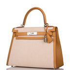 Hermes Sesame Toile and Swift Sellier Kelly 28cm Palladium Hardware