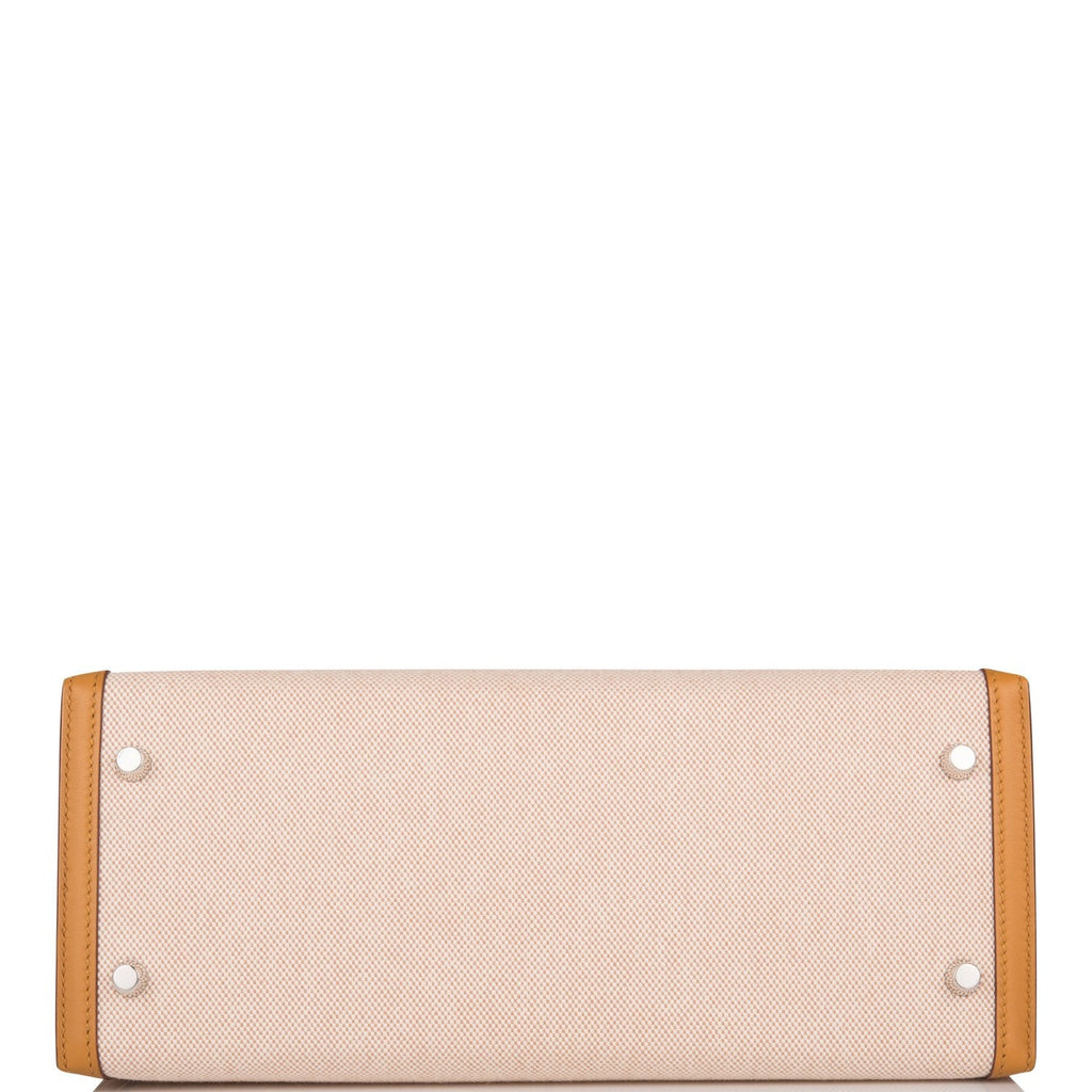 Hermes Sesame Toile and Swift Sellier Kelly 28cm Palladium Hardware