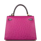 Hermes Horseshoe Stamp (HSS) Bi-Color Rose Pourpre and Gris Agate Ostrich Sellier Kelly 25cm Brushed Gold Hardware