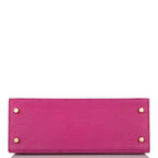 Hermes Horseshoe Stamp (HSS) Bi-Color Rose Pourpre and Gris Agate Ostrich Sellier Kelly 25cm Brushed Gold Hardware