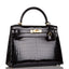 Hermes Black Shiny Niloticus Crocodile Sellier Kelly 28cm Gold Hardware