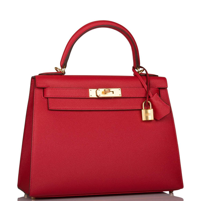 Hermes Rouge Casaque Epsom Sellier Kelly 28cm Gold Hardware Hover Image