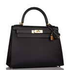 Hermes Black Epsom Sellier Kelly 28cm Gold Hardware