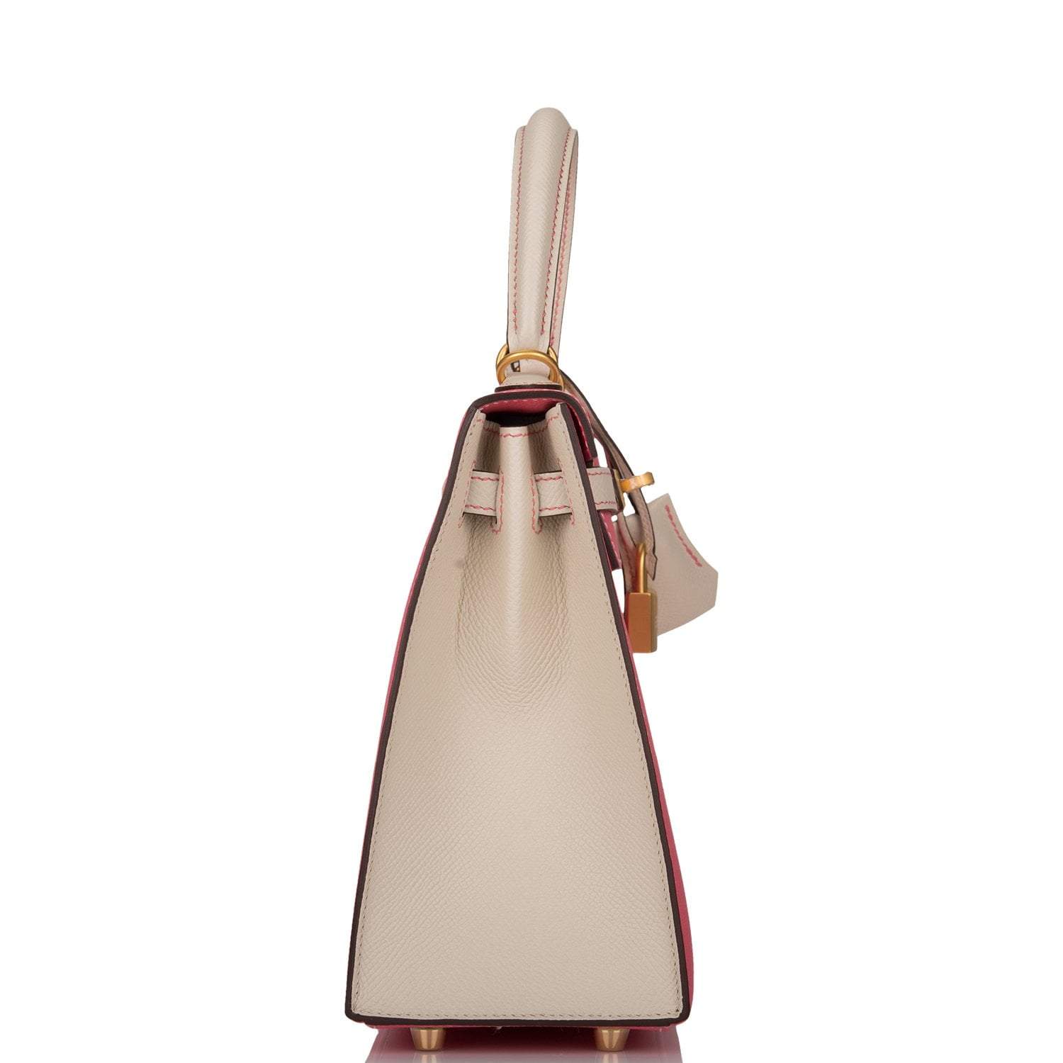 Hermes Kelly 25cm Bi-Color Rose Azalee and Craie Epsom Sellier Brushed Gold Hardware