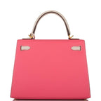 Hermes Kelly 25cm Bi-Color Rose Azalee and Craie Epsom Sellier Brushed Gold Hardware