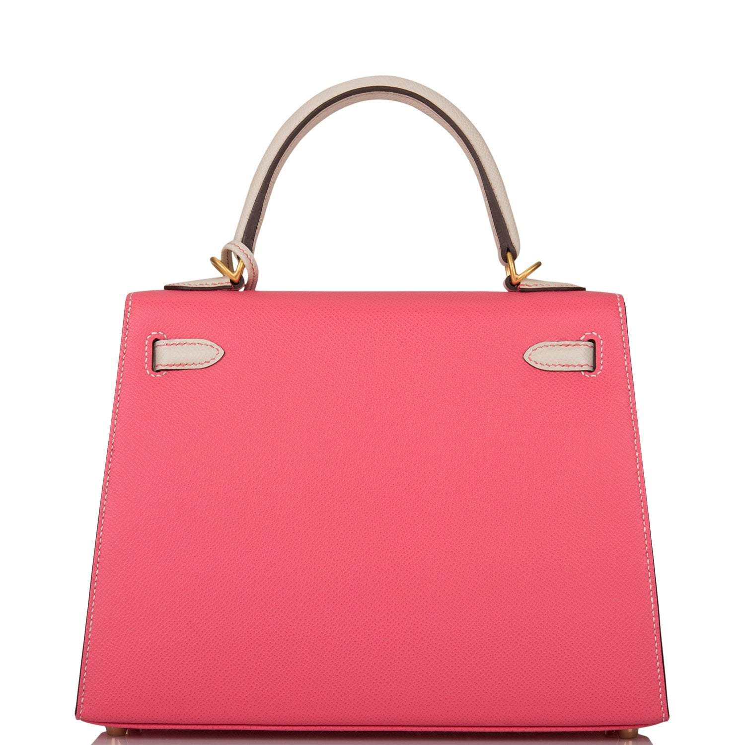 Hermes Kelly 25cm Bi-Color Rose Azalee and Craie Epsom Sellier Brushed Gold Hardware