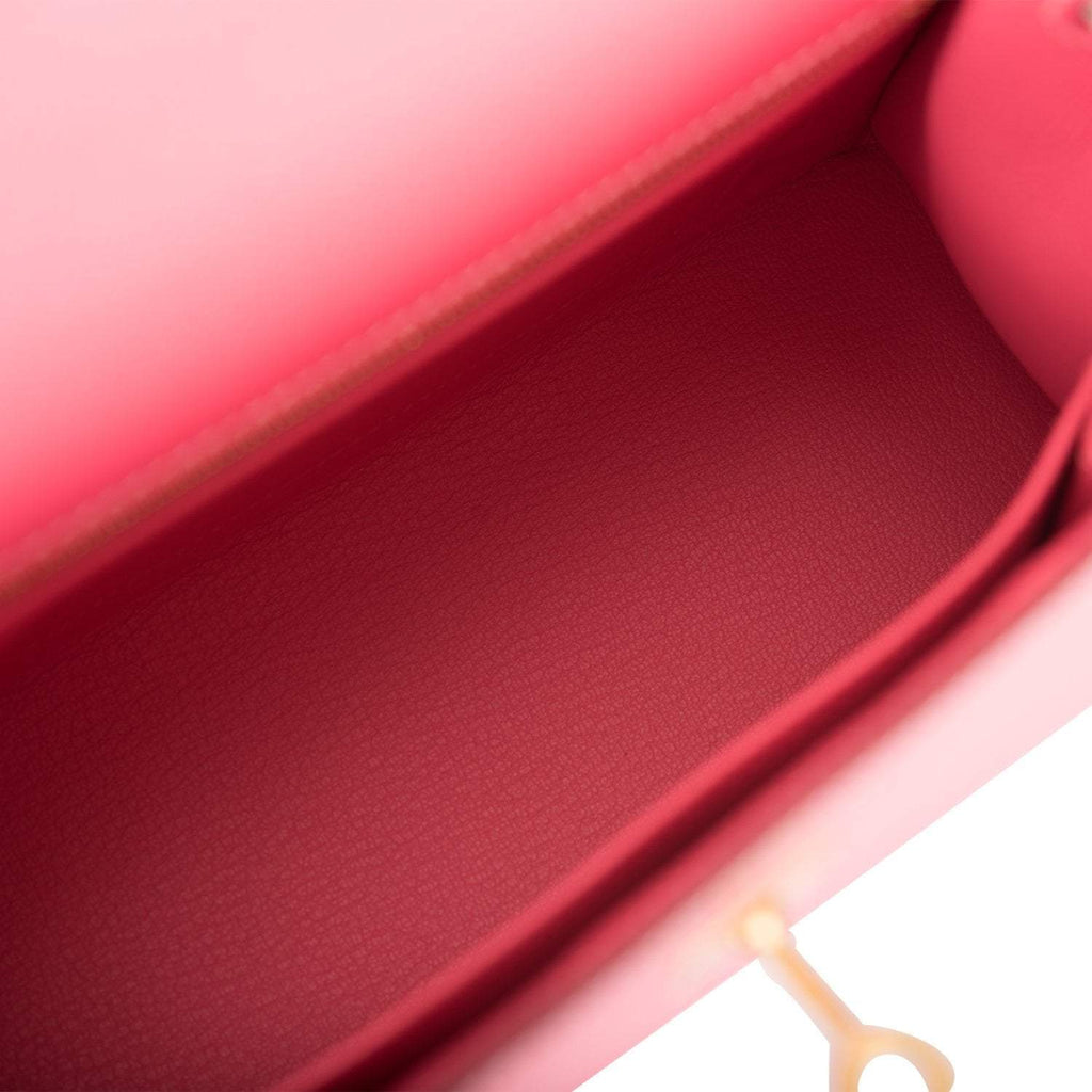 Hermes Kelly 25cm Bi-Color Rose Azalee and Craie Epsom Sellier Brushed Gold Hardware