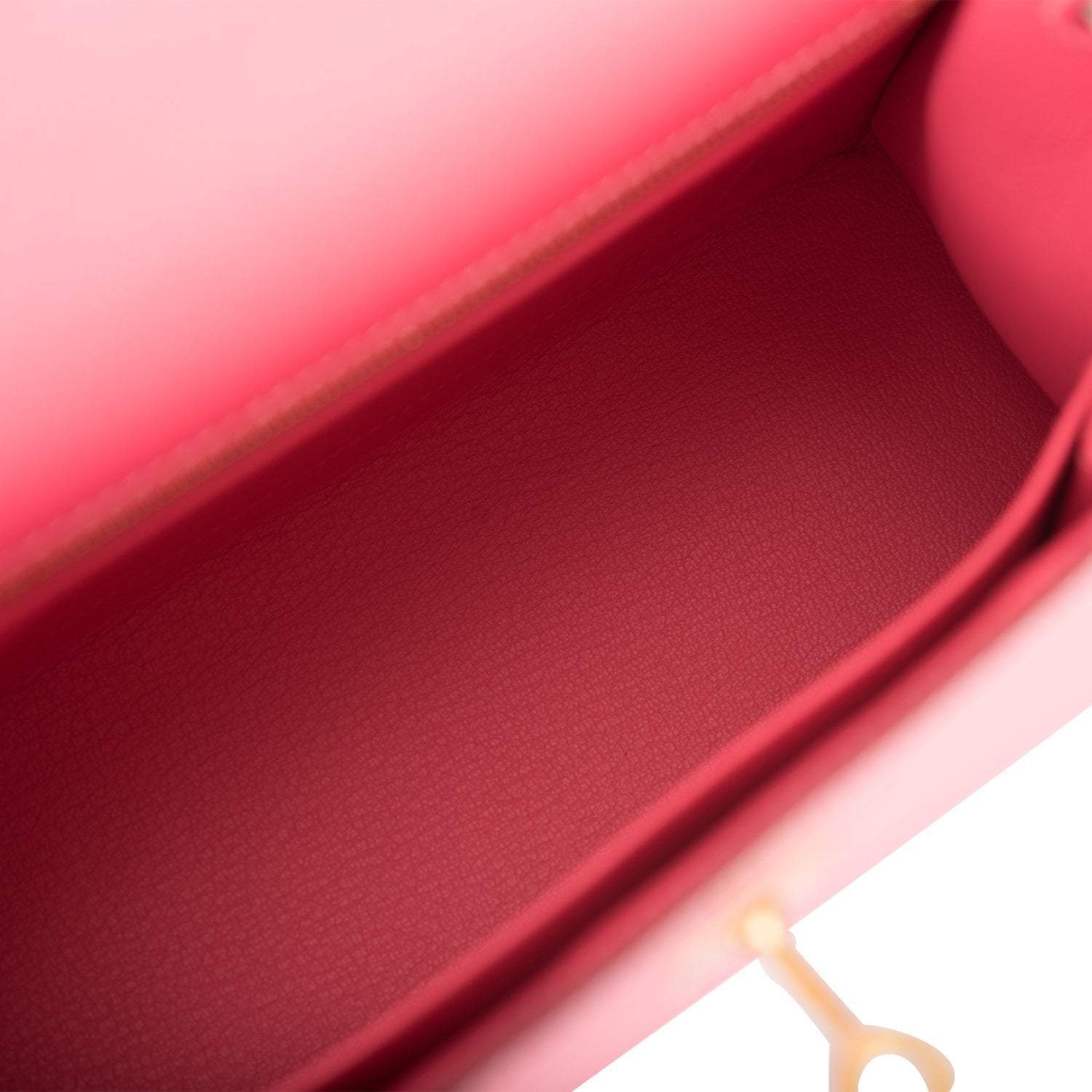 Hermes Kelly 25cm Bi-Color Rose Azalee and Craie Epsom Sellier Brushed Gold Hardware