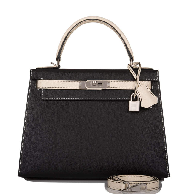 Hermes Kelly 28cm Bi-Color Black and Craie Epsom Sellier Brushed Palladium Hardware Hover Image