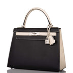 Hermes Kelly 28cm Bi-Color Black and Craie Epsom Sellier Brushed Palladium Hardware