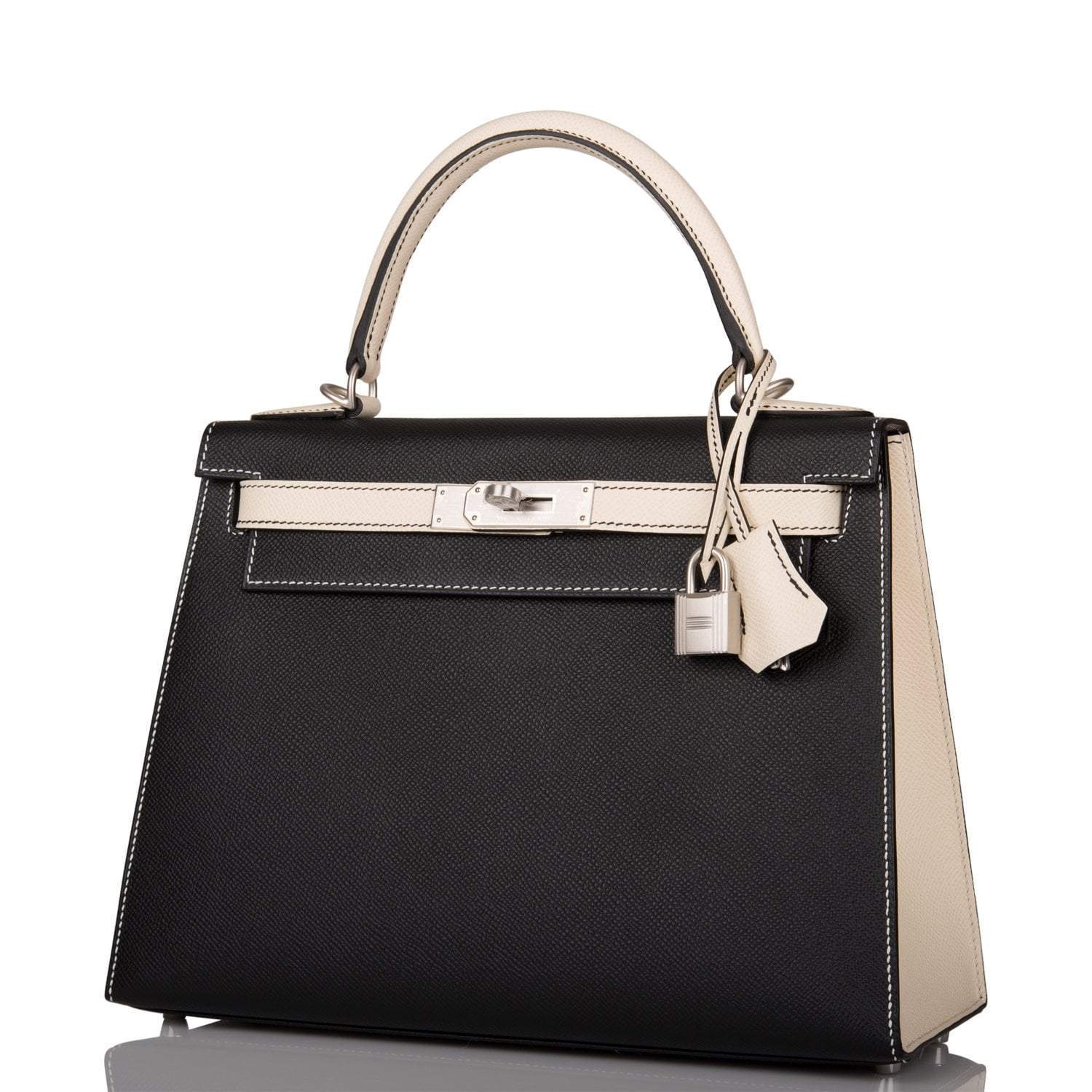 Hermes Kelly 28cm Bi-Color Black and Craie Epsom Sellier Brushed Palladium Hardware
