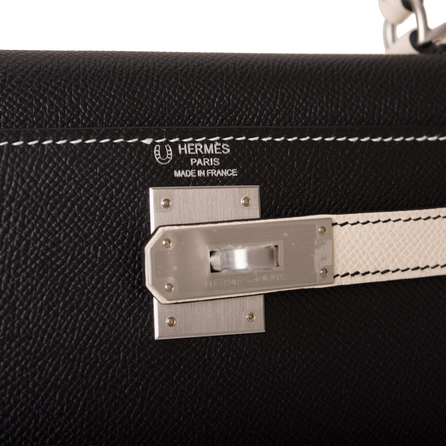 Hermes Kelly 28cm Bi-Color Black and Craie Epsom Sellier Brushed Palladium Hardware