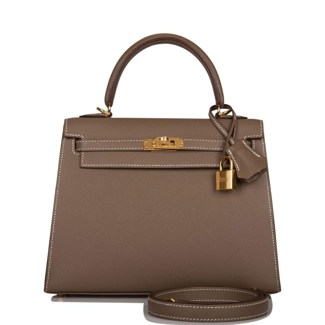 Hermes Kelly Sellier 25 Etoupe Epsom Gold Hardware Hover Image