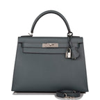 Hermes Bleu Orage Epsom Sellier Kelly 28cm Palladium Hardware