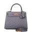 Hermes Horseshoe Stamp (HSS) Bi-Color Gris Agate and Bleu Electric Ostrich Sellier Kelly 25cm Brushed Gold Hardware