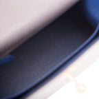 Hermes Horseshoe Stamp (HSS) Bi-Color Gris Agate and Bleu Electric Ostrich Sellier Kelly 25cm Brushed Gold Hardware