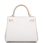 Hermes Horseshoe Stamp (HSS) Bi-Color White and Trench Clemence Retourne Kelly 25cm Gold Hardware