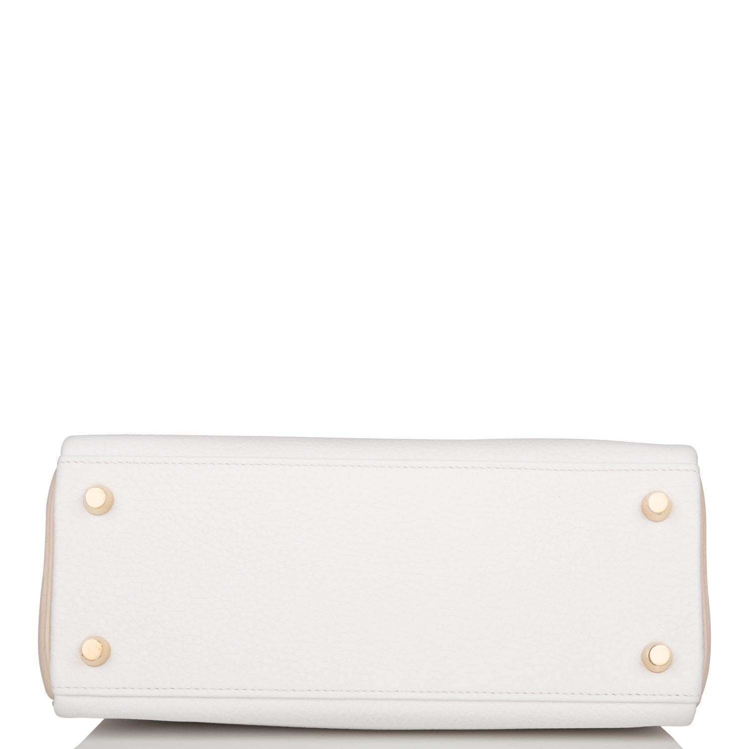 Hermes Horseshoe Stamp (HSS) Bi-Color White and Trench Clemence Retourne Kelly 25cm Gold Hardware