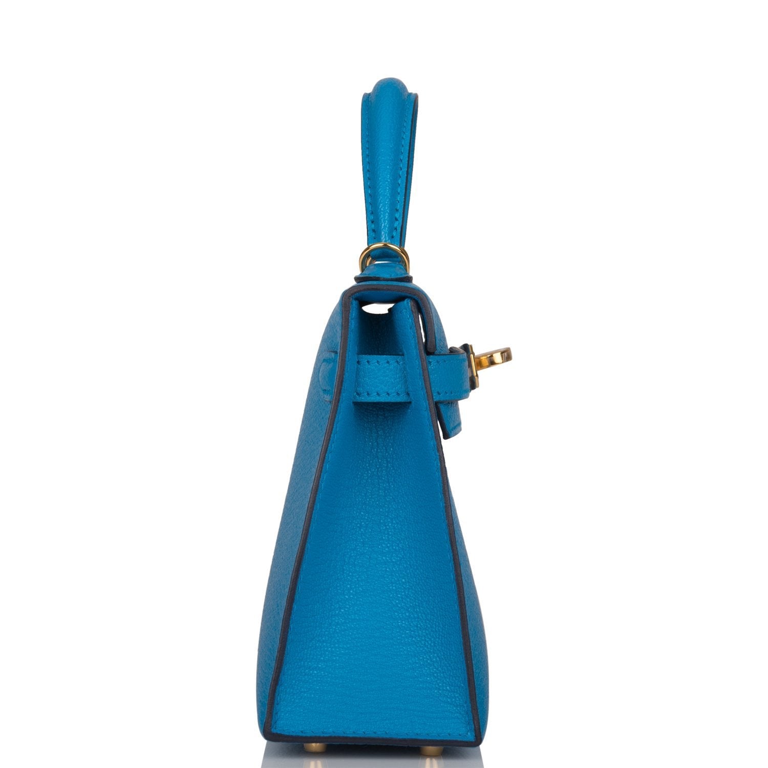 Hermes Bleu Frida Chevre Mysore Sellier Kelly 20cm Gold Hardware