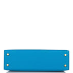Hermes Bleu Frida Chevre Mysore Sellier Kelly 20cm Gold Hardware