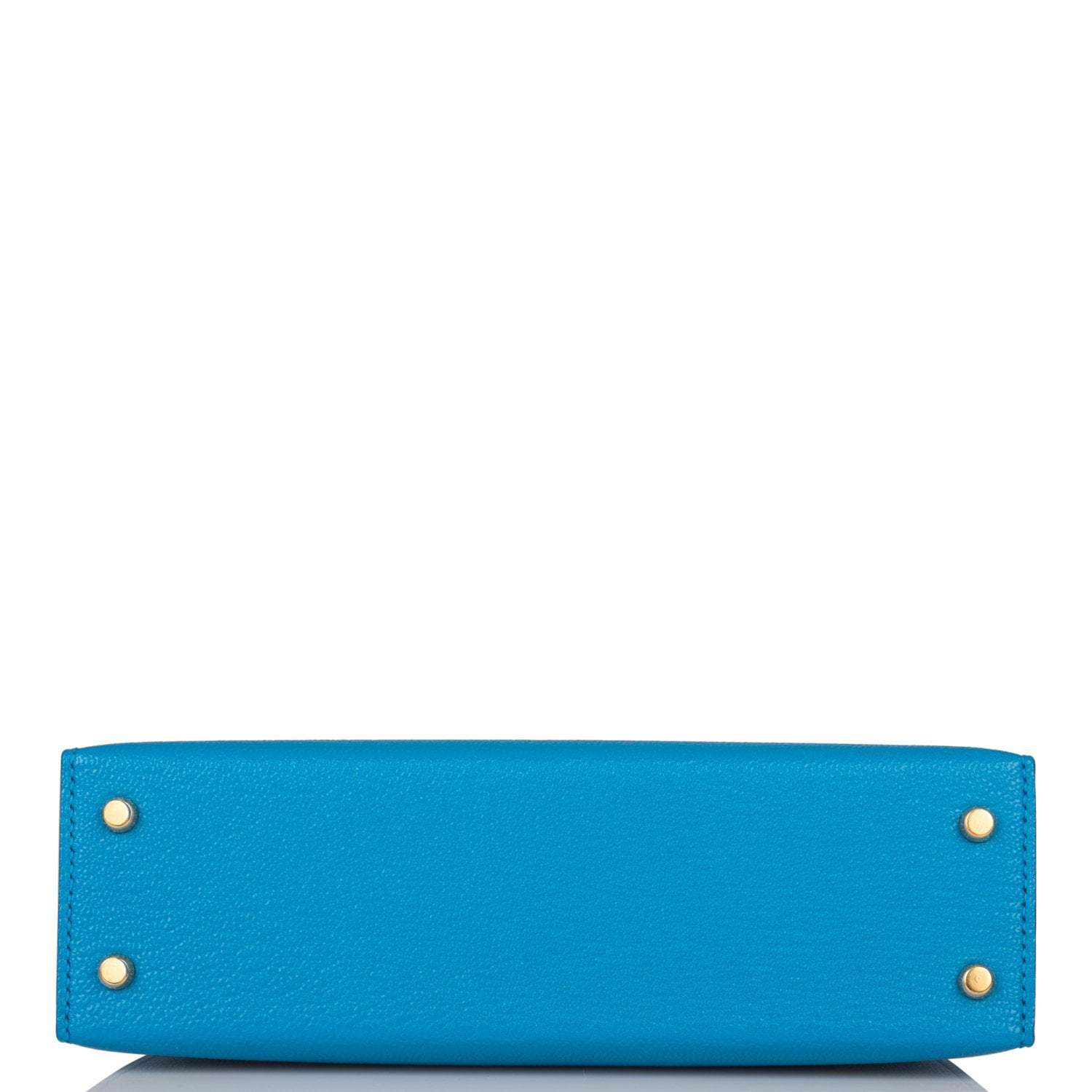 Hermes Bleu Frida Chevre Mysore Sellier Kelly 20cm Gold Hardware