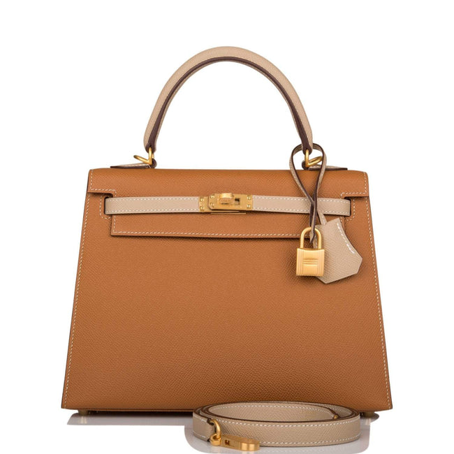 Hermes Kelly Sellier 25cm Gold and Trench Epsom  Brushed Gold Hardware Hover Image