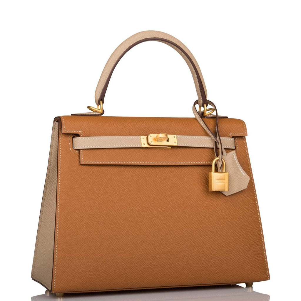 Hermes Kelly Sellier 25cm Gold and Trench Epsom  Brushed Gold Hardware
