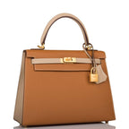 Hermes Kelly Sellier 25cm Gold and Trench Epsom  Brushed Gold Hardware
