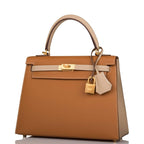 Hermes Kelly Sellier 25cm Gold and Trench Epsom  Brushed Gold Hardware