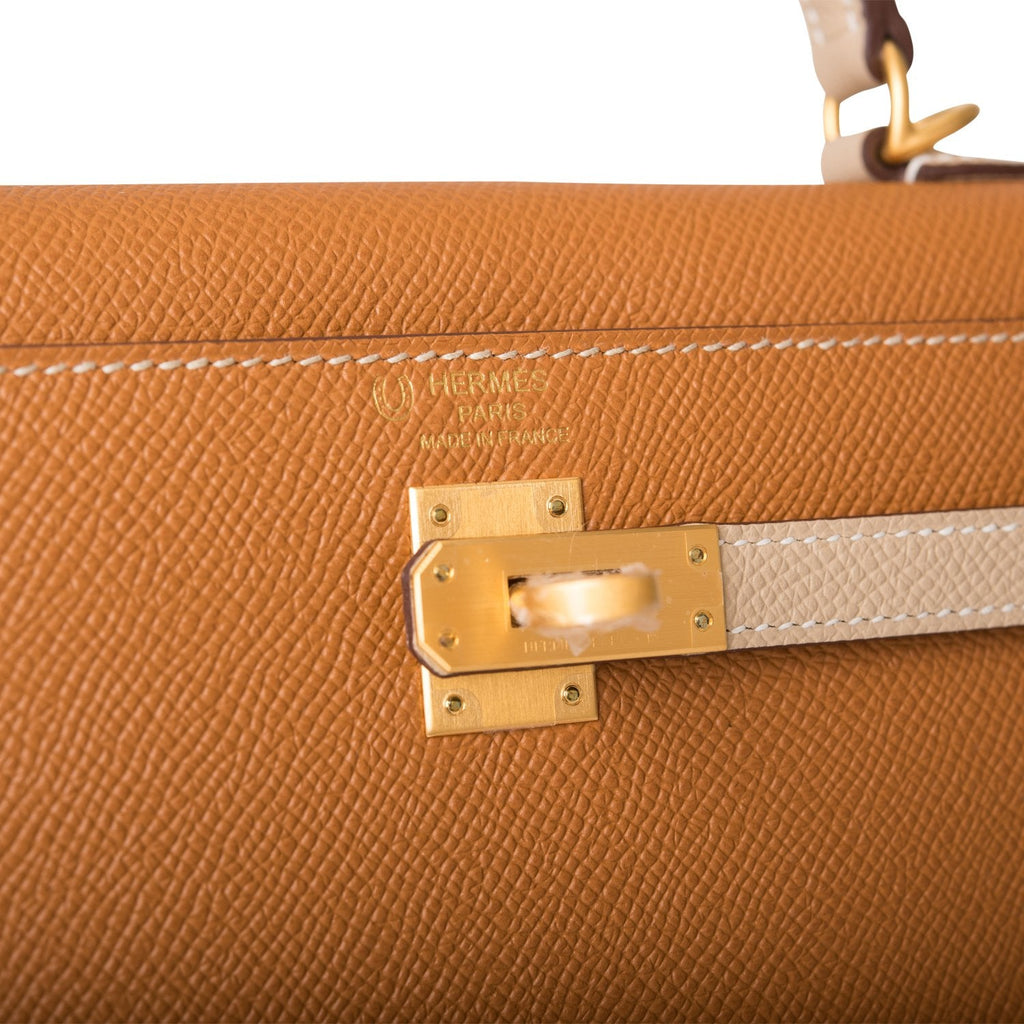 Hermes Kelly Sellier 25cm Gold and Trench Epsom  Brushed Gold Hardware