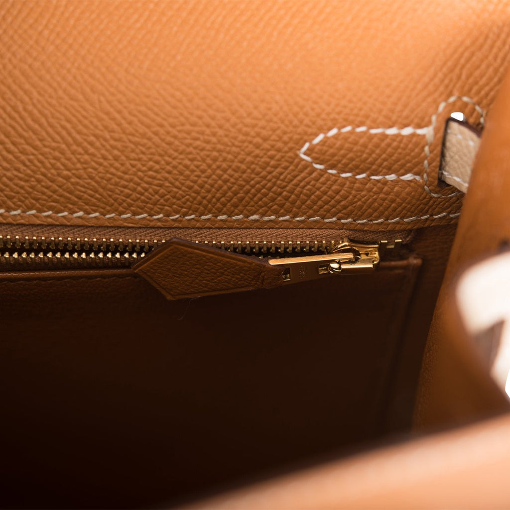 Hermes Kelly Sellier 25cm Gold and Trench Epsom  Brushed Gold Hardware
