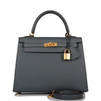 Hermes Bleu Orage Epsom Sellier Kelly 25cm Gold Hardware