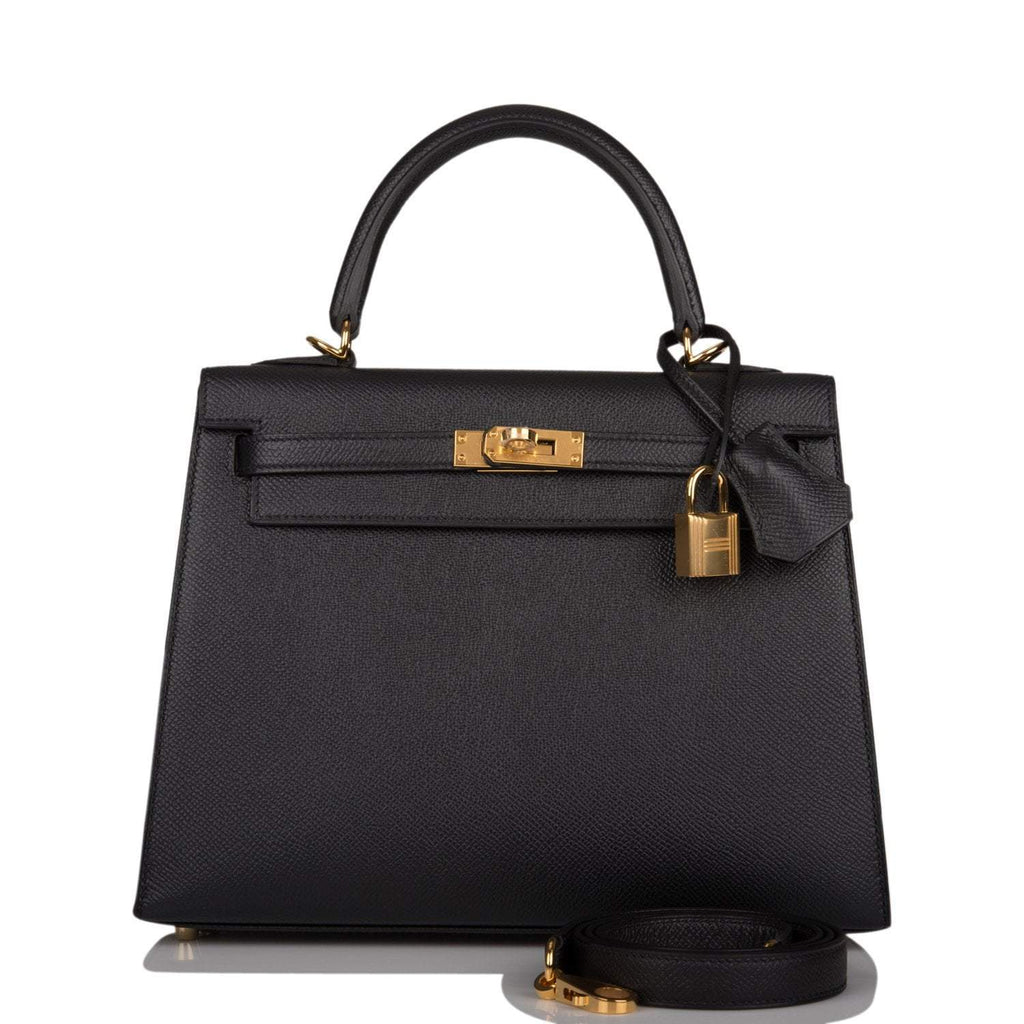 Hermes Black Epsom Sellier Kelly 25cm Gold Hardware