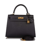 Hermes Black Epsom Sellier Kelly 25cm Gold Hardware