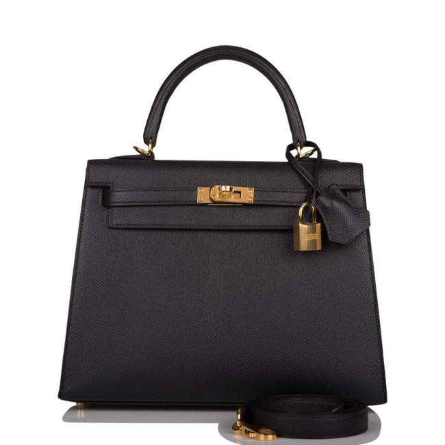Hermes Black Epsom Sellier Kelly 25cm Gold Hardware Hover Image