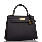 Hermes Black Epsom Sellier Kelly 25cm Gold Hardware