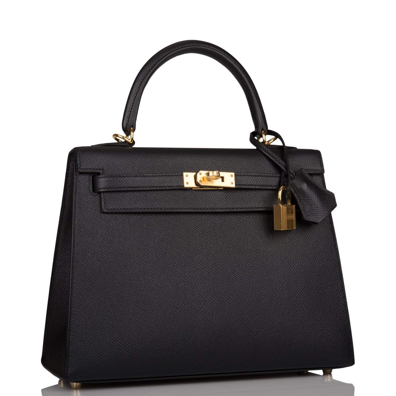 Hermes Black Epsom Sellier Kelly 25cm Gold Hardware