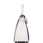 Hermes Kelly Sellier 28 Crocus and White Epsom Brushed Palladium Hardware