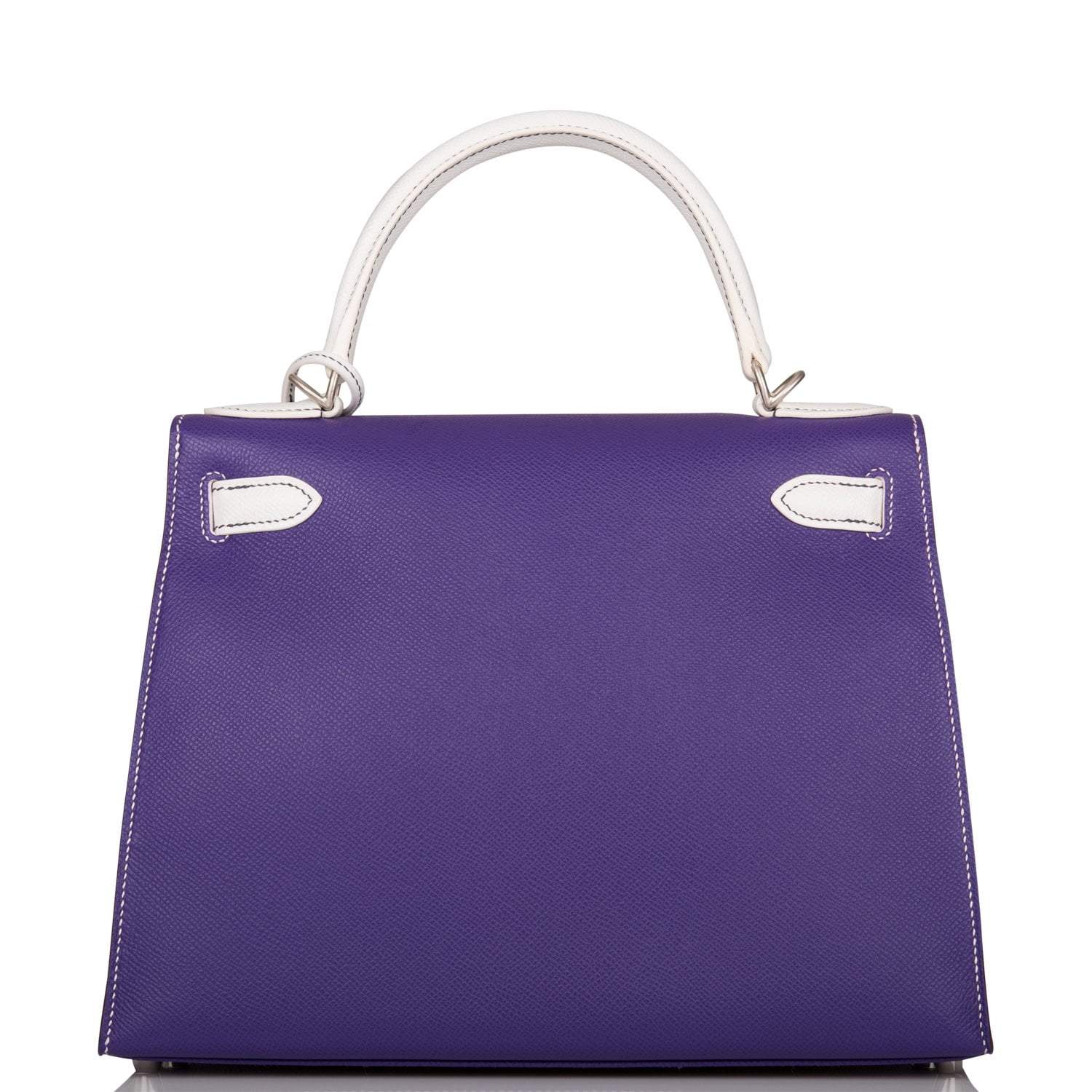 Hermes Kelly Sellier 28 Crocus and White Epsom Brushed Palladium Hardware