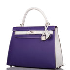 Hermes Kelly Sellier 28 Crocus and White Epsom Brushed Palladium Hardware