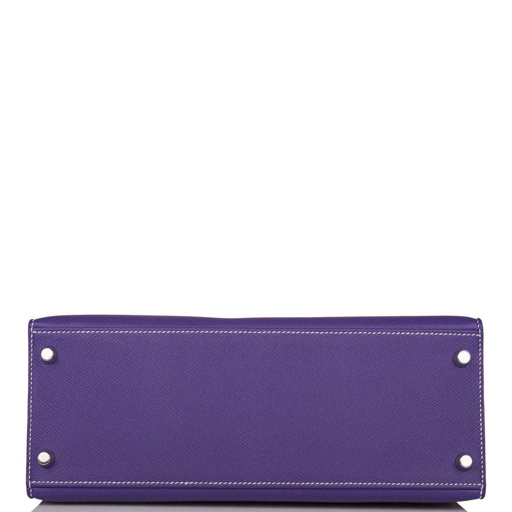 Hermes Kelly Sellier 28 Crocus and White Epsom Brushed Palladium Hardware