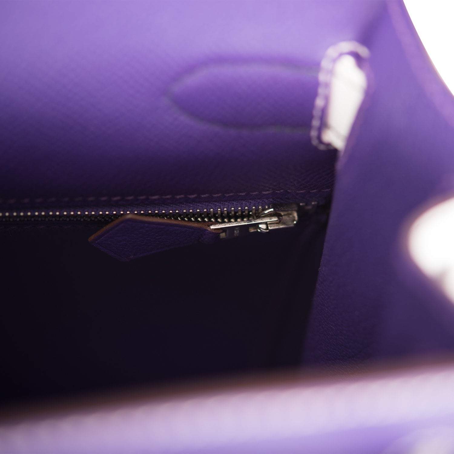 Hermes Kelly Sellier 28 Crocus and White Epsom Brushed Palladium Hardware