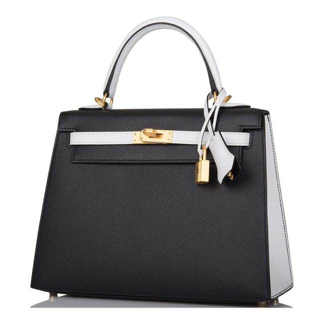 Hermes Kelly 28cm Bi-Color Black and Craie Epsom Sellier Brushed Gold Hardware Main Image