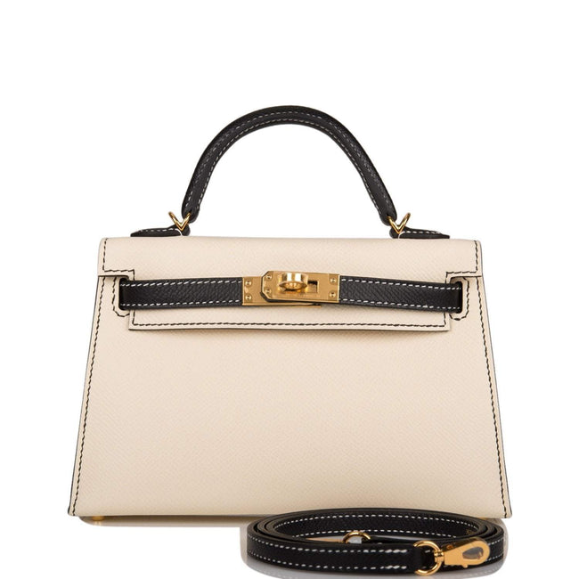 Hermes Kelly Sellier 20 Nata and Black Epsom Gold Hardware Hover Image