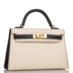 Hermes Kelly Sellier 20 Nata and Black Epsom Gold Hardware