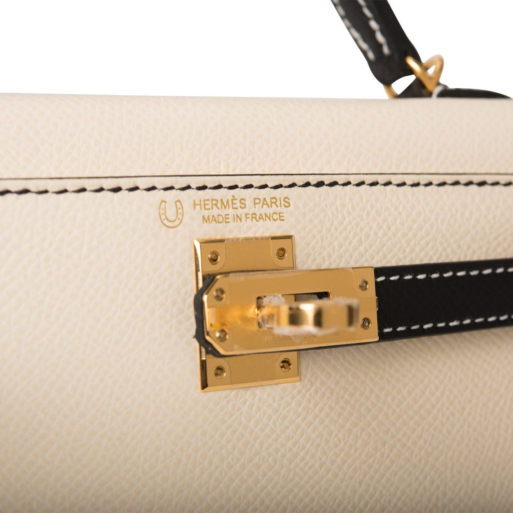 Hermes Kelly Sellier 20 Nata and Black Epsom Gold Hardware