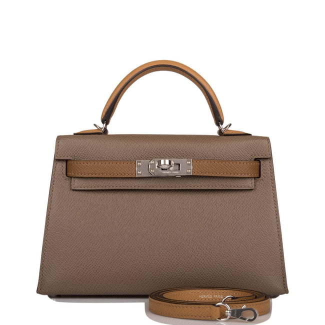 Hermes Tri-Color Kelly Sellier 20 Etoupe, Alezan and Biscuit Epsom Palladium Hardware Hover Image