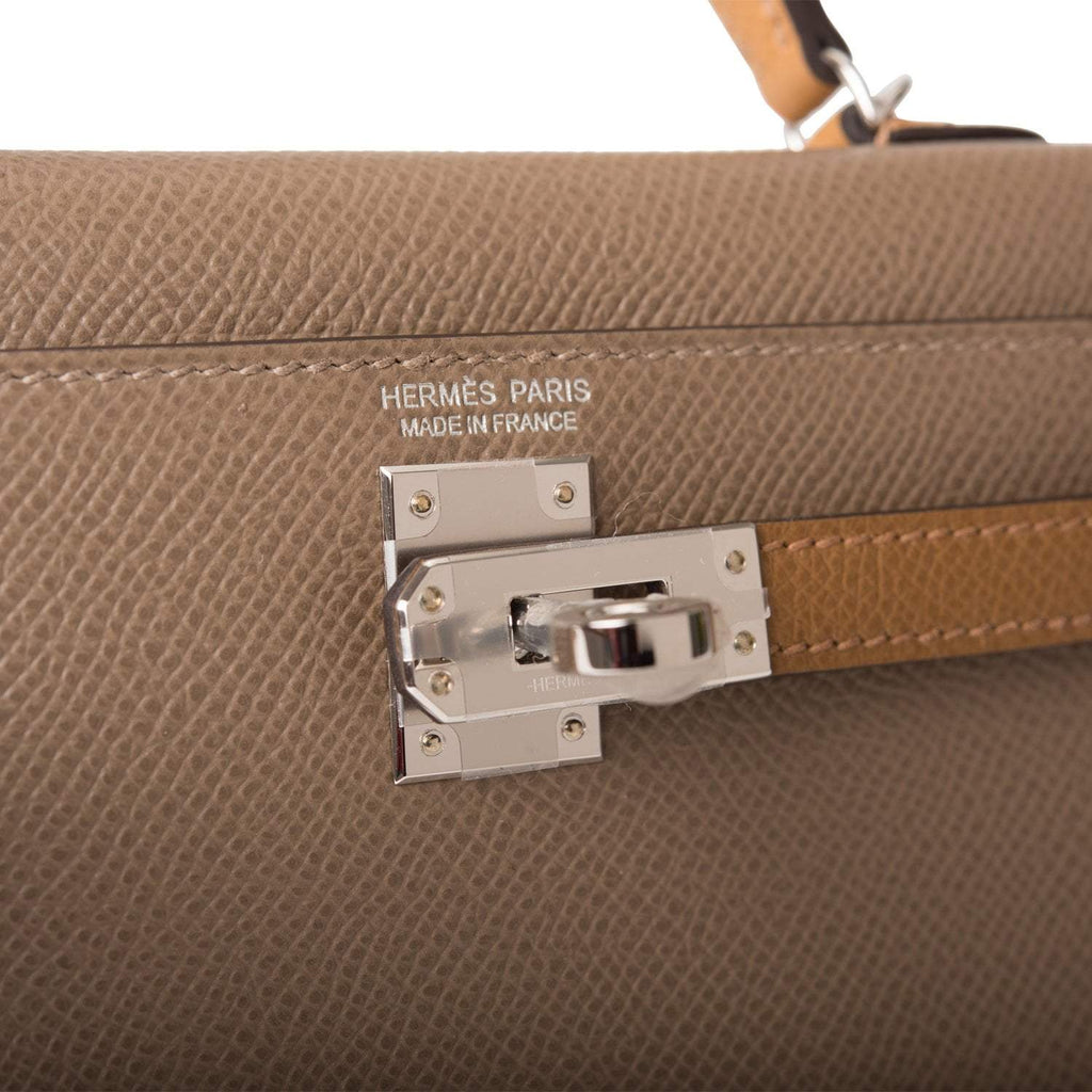Hermes Tri-Color Kelly Sellier 20 Etoupe, Alezan and Biscuit Epsom Palladium Hardware
